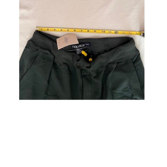 VTG NWT Nautica Sweatpants Mens Green Yellow Toggles Size L - Picture 6 of 9
